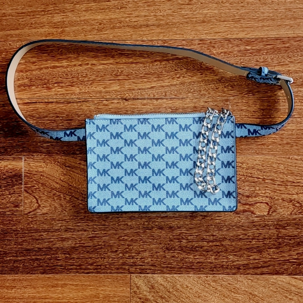 Michael Kors Blue Monogram Crossbody Belt Bag Size Medium